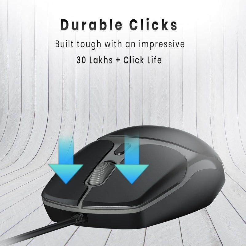 Portronics Toad 103 Wired Optical Mouse with 2400 DPI, Plug & Play, Ambidextrous, Hi-Optical Tracking, 1.5M Cable Length, 30 Lakhs Click Life, Ergonomic Mouse for Comfortable All-Day Grip (Black) - Image 3