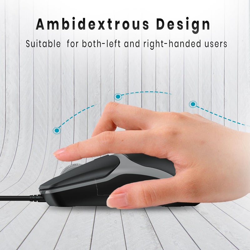 Portronics Toad 103 Wired Optical Mouse with 2400 DPI, Plug & Play, Ambidextrous, Hi-Optical Tracking, 1.5M Cable Length, 30 Lakhs Click Life, Ergonomic Mouse for Comfortable All-Day Grip (Black) - Image 4