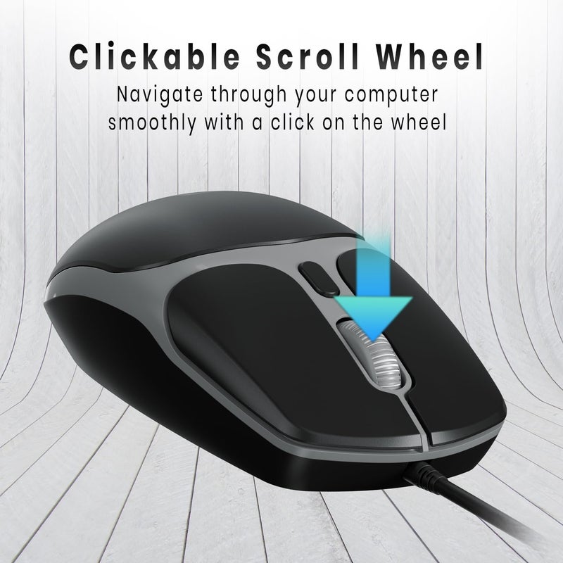 Portronics Toad 103 Wired Optical Mouse with 2400 DPI, Plug & Play, Ambidextrous, Hi-Optical Tracking, 1.5M Cable Length, 30 Lakhs Click Life, Ergonomic Mouse for Comfortable All-Day Grip (Black) - Image 5