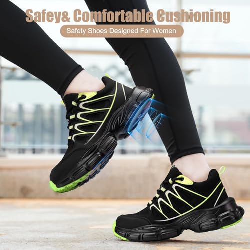 Hogent Steel Toe Shoes for Women Men Wide Non Slip Composite Work Sneakers Indestructible Comfortable Safety Tennis Shoes Lightweight Breathable Construction Sneakers Puncture Proof Ergonomic Design - Image 3
