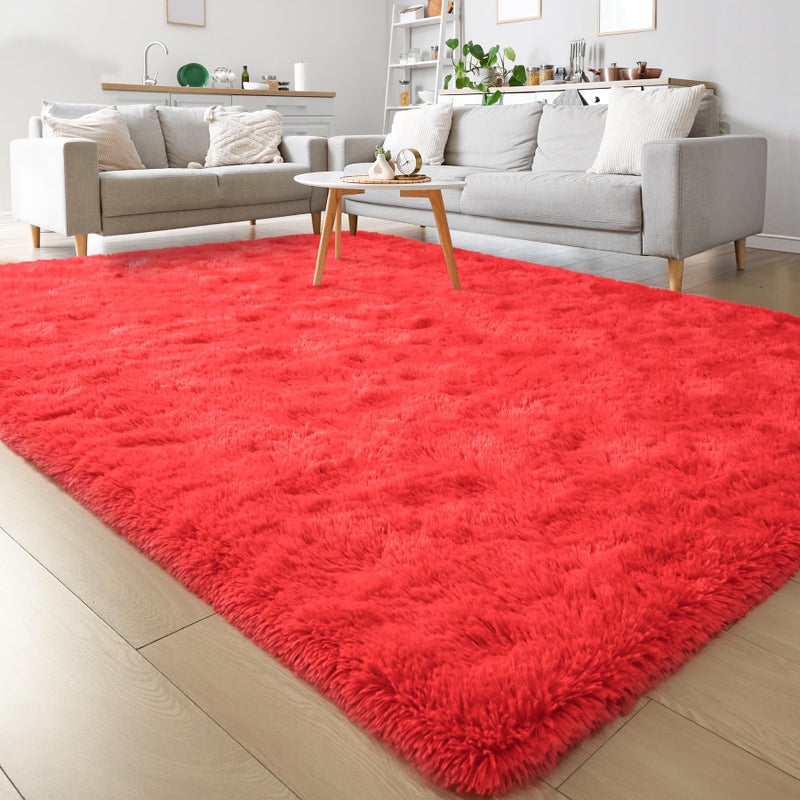 Keeko 3x5 Area Rug for Bedroom Living Room Fluffy Plush Bedside Rug Modern Throw Rugs for Entryway Non Slip Indoor Shag Fuzzy Small Carpet for Kids Girls Room Nursery Home Decor Red