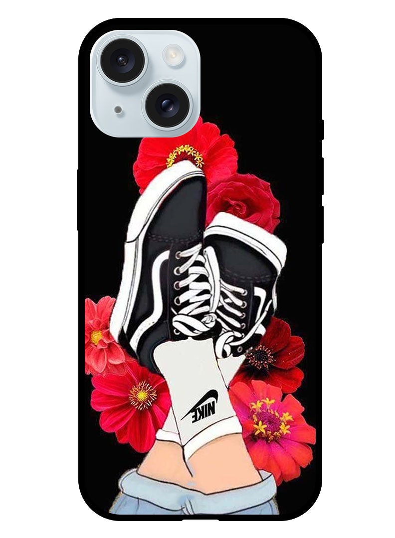 Theodor Protective Case Anti Scratch Shock Proof Bumper Cover For iPhone 15 Feet & Red Flower - Image 1
