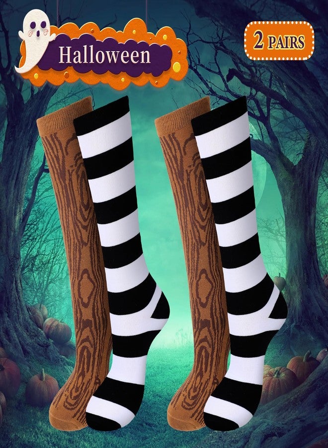 Skicuff جوارب Skicuff، زوجان من إكسسوارات زي القراصنة، بنقشة حبيبات الخشب وخطوط سوداء وبيضاء، جوارب طويلة الساق للبالغين من النساء والرجال، مناسبة لحفلات الهالوين التنكرية. - Image 4