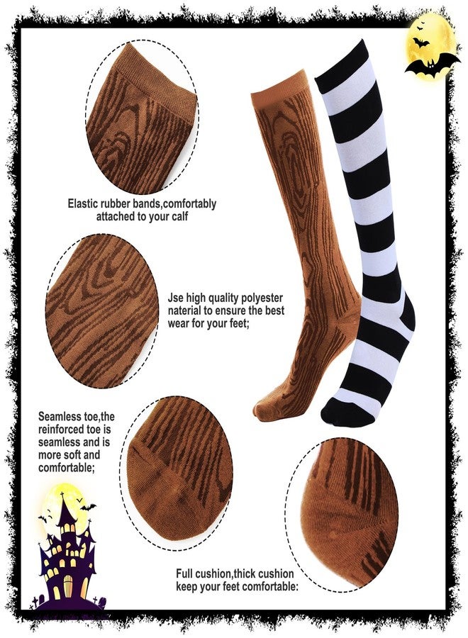 Skicuff جوارب Skicuff، زوجان من إكسسوارات زي القراصنة، بنقشة حبيبات الخشب وخطوط سوداء وبيضاء، جوارب طويلة الساق للبالغين من النساء والرجال، مناسبة لحفلات الهالوين التنكرية. - Image 2