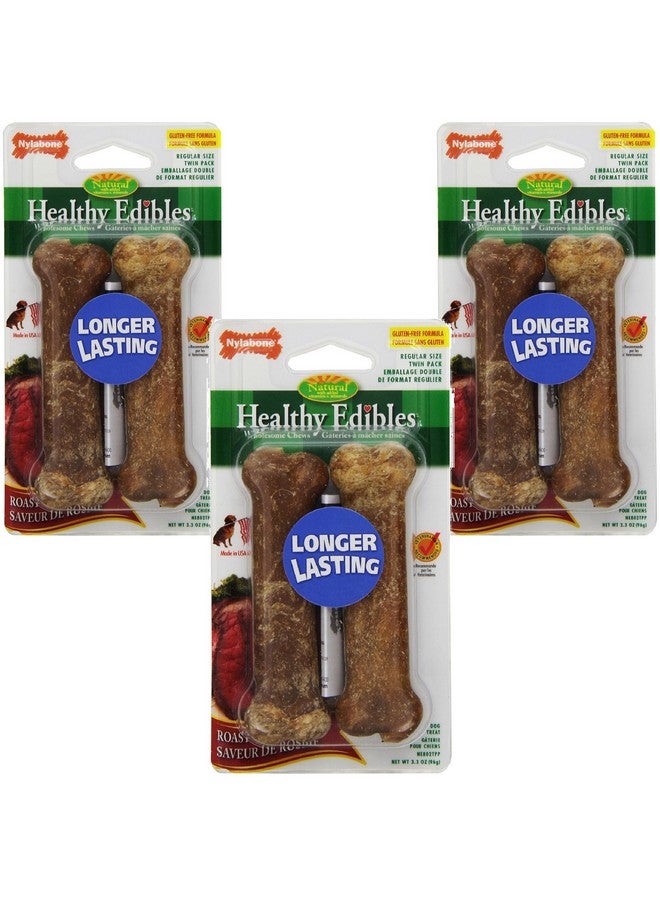 Nylabone Healthy Edibles Roast Beef Flavored Treat Bones, Size Regular - 6 Bone Total (3 Packages with 2 Bones each) - Image 1