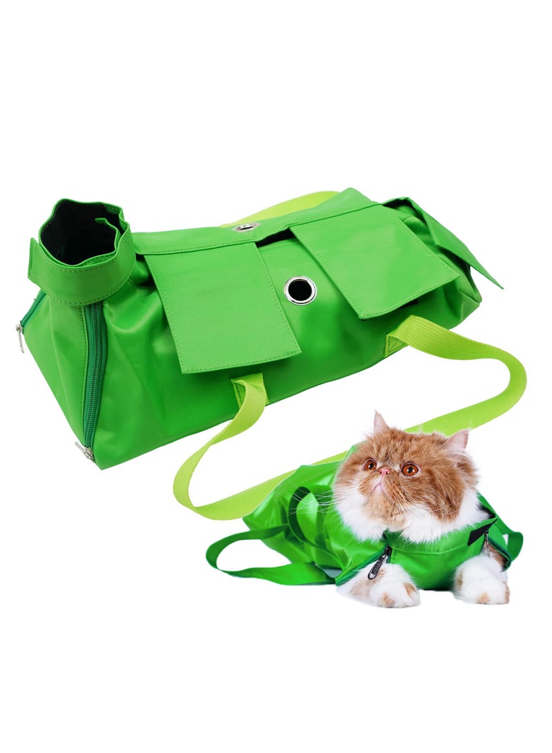 Cat Grooming Restraint Bag for Nail Trimming and Claw Care Anti-Scratching Green Medium Size Vet Examination Bag - Image 1