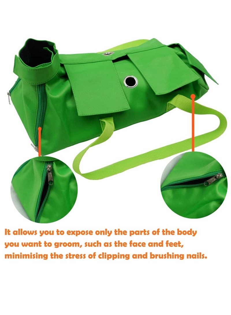 Cat Grooming Restraint Bag for Nail Trimming and Claw Care Anti-Scratching Green Medium Size Vet Examination Bag - Image 2