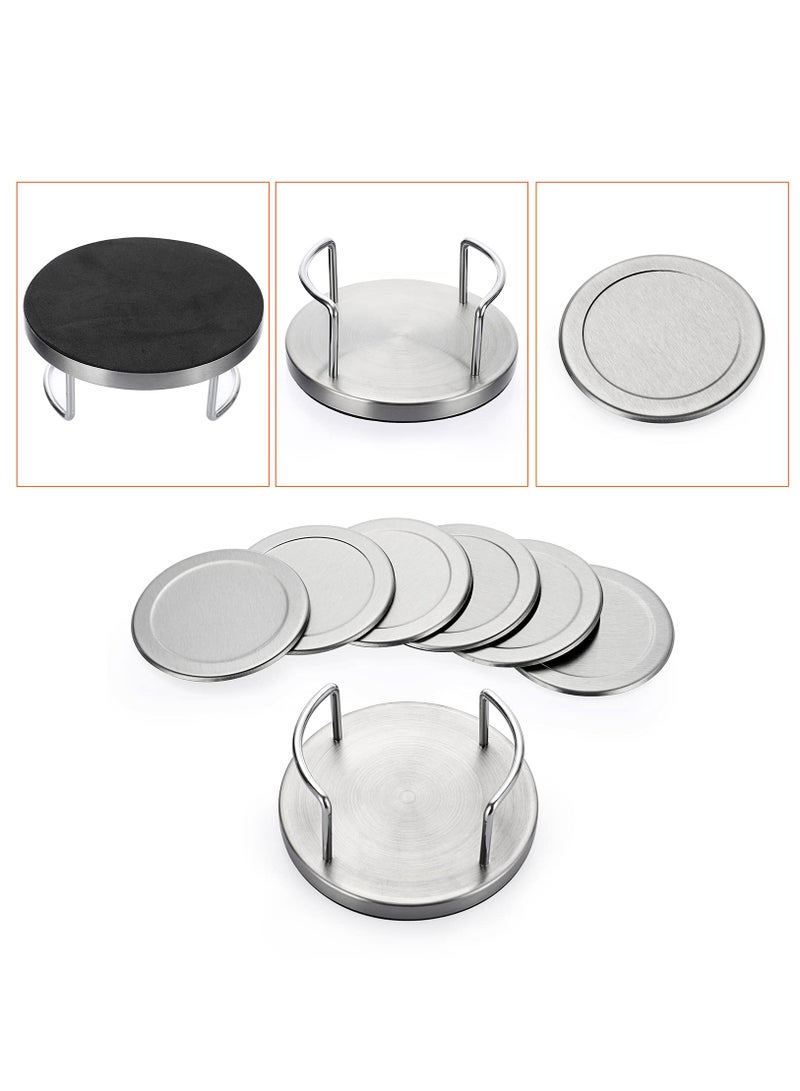 Stainless Steel Round Coasters with Holder And Sponge Bottom, Set Of 6 Silver Metal Cup Coasters Set Stunning Cool Coaster Cups Mats Decor For Restaurant Kitchen bar Dining Table - Image 4