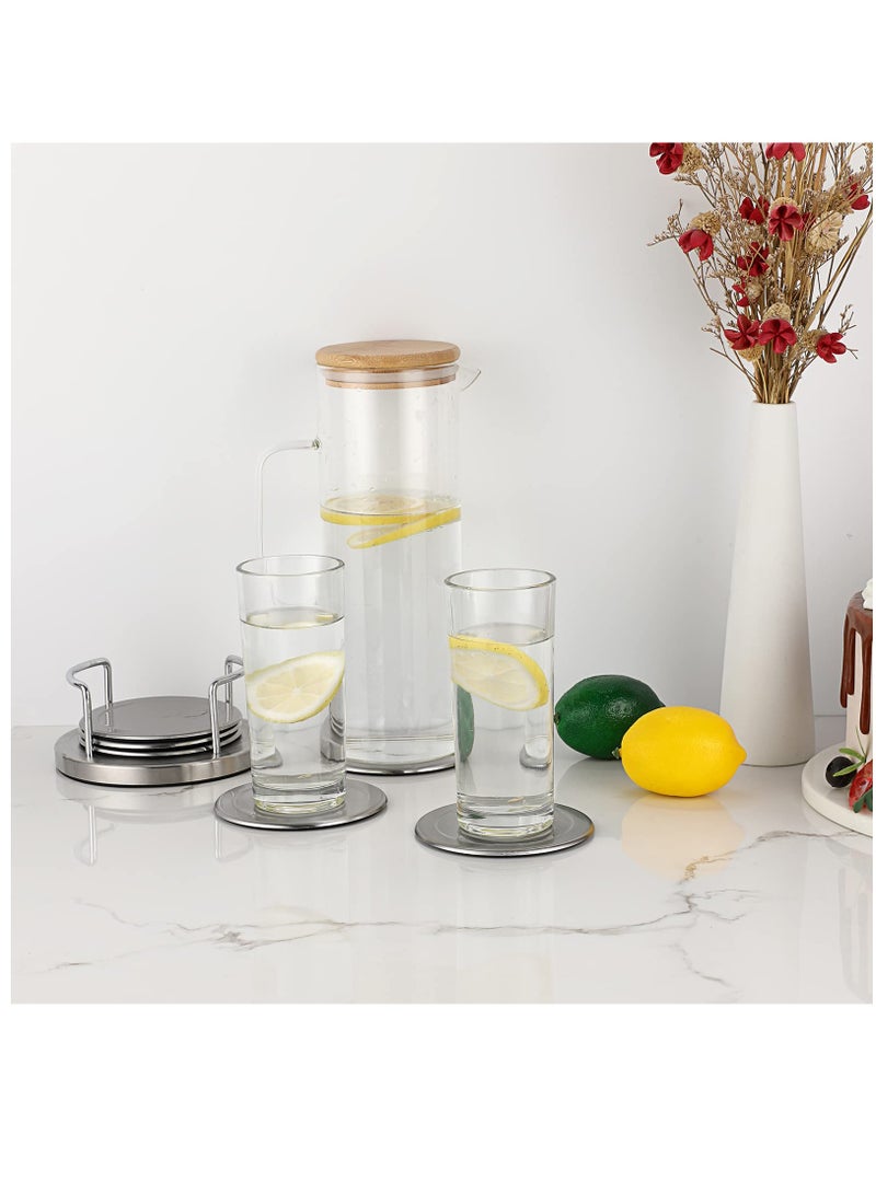 Stainless Steel Round Coasters with Holder And Sponge Bottom, Set Of 6 Silver Metal Cup Coasters Set Stunning Cool Coaster Cups Mats Decor For Restaurant Kitchen bar Dining Table - Image 5