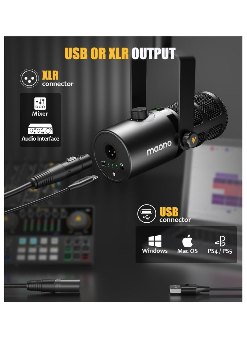 ماونو Maonocaster PD400X USB/XLR ميكروفون ديناميكي بمقبض وميكروفون استوديو للتحكم في مستوى الصوت لتسجيل البث والبث والألعاب باللون الأسود  - Image 3