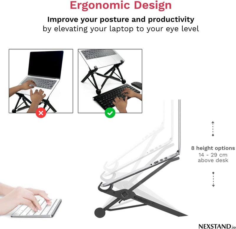 NEXSTAND K2 Laptop Stand for Desk, 8-Levels Adjustable Height Ergonomic Laptop Riser, Ventilated Computer Stand Holder Compatible with MacBook Air Pro, Dell, 10-17” Laptops - Image 4