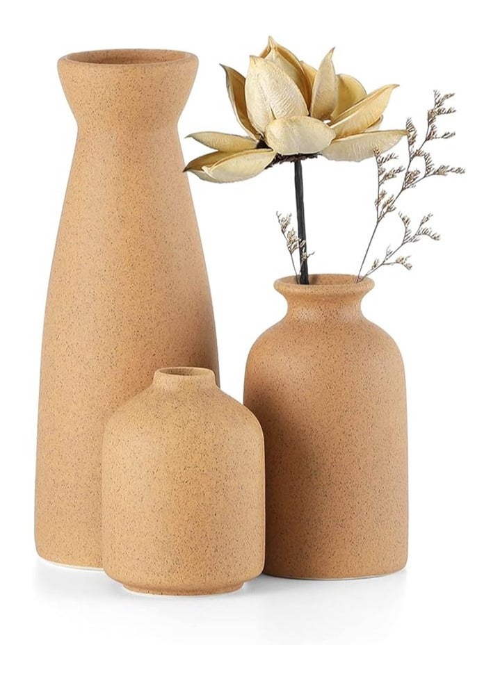 general Creative Brown Ceramic Vase Set-3 Small Flower Vases for Decor Plant Desktop Ornament Modern Home Decor Vase for Decor Pampas Grass Vase Flowers Vase Rose Fit for Home and Office Living Room Desk Shelf Decor Centerpieces Decoration - Image 1