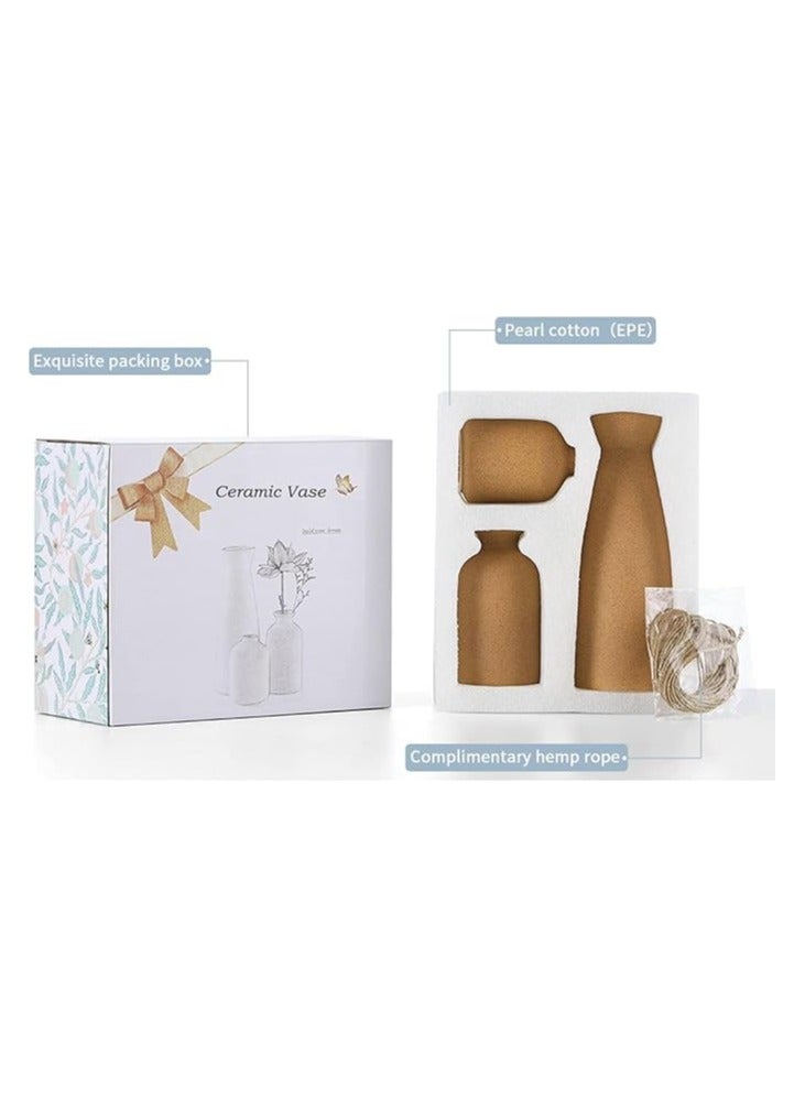 general Creative Brown Ceramic Vase Set-3 Small Flower Vases for Decor Plant Desktop Ornament Modern Home Decor Vase for Decor Pampas Grass Vase Flowers Vase Rose Fit for Home and Office Living Room Desk Shelf Decor Centerpieces Decoration - Image 4
