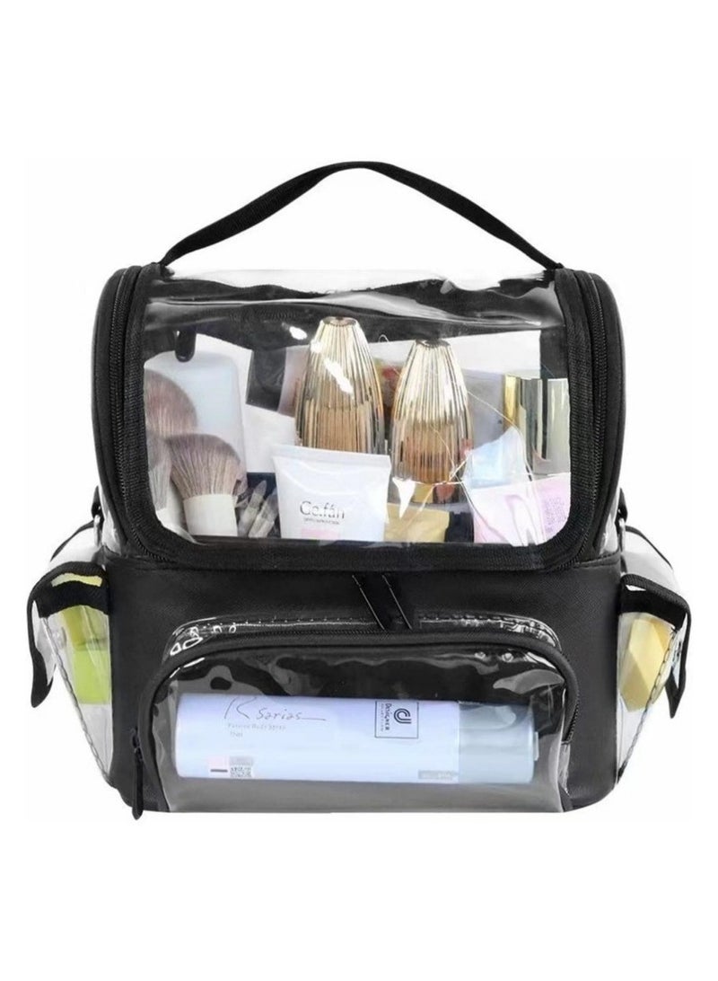 عام حقيبة ماكياج محمولة من بلاستيك بفي رؤية صافية، مع حامل فرشاة ماكياج صافي و حقيبة تخزين أدوات ماكياج. - Image 2