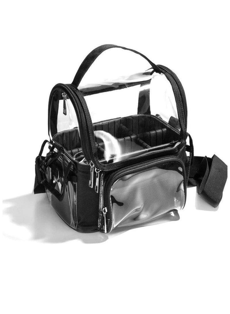 عام حقيبة ماكياج محمولة من بلاستيك بفي رؤية صافية، مع حامل فرشاة ماكياج صافي و حقيبة تخزين أدوات ماكياج. - Image 1