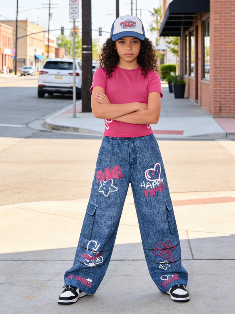 HSOXLQF Tween Girl Summer Clothes Floral Print Short Sleeve T-Shirt + Wide Leg Pants 2 Piece Outfits(Not Jeans) Size 7 8 - Image 4