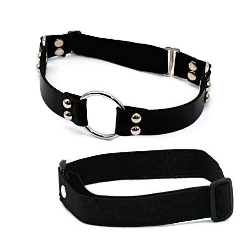 Outman Adjustable Elastic 2 Rows Leather Leg Harness Garter Belt Punk Gothic Thigh Ring Garter (Black) - Image 1