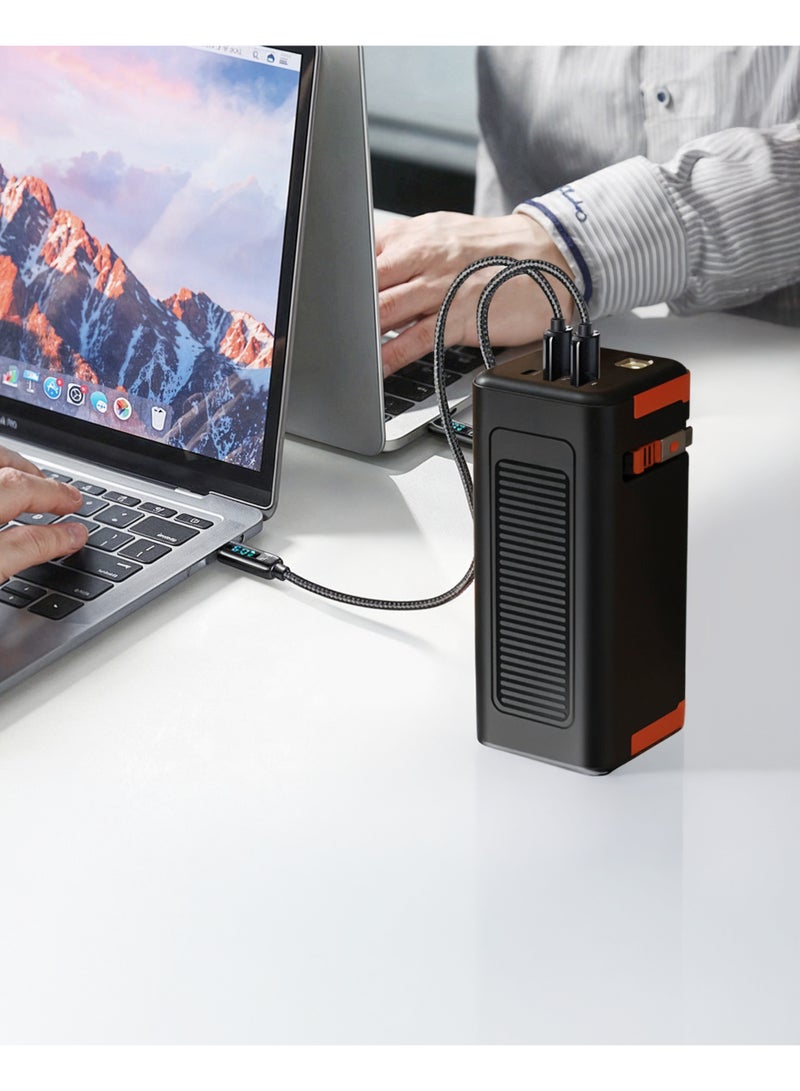 porodo Power Boost 50000 mAh Power Bank with 70cm Retractable Type-C Cable & Flashlight / PD 20W & QC 22.5W Fast Charging / Simultaneous Charging / Info Display - Black - Image 3