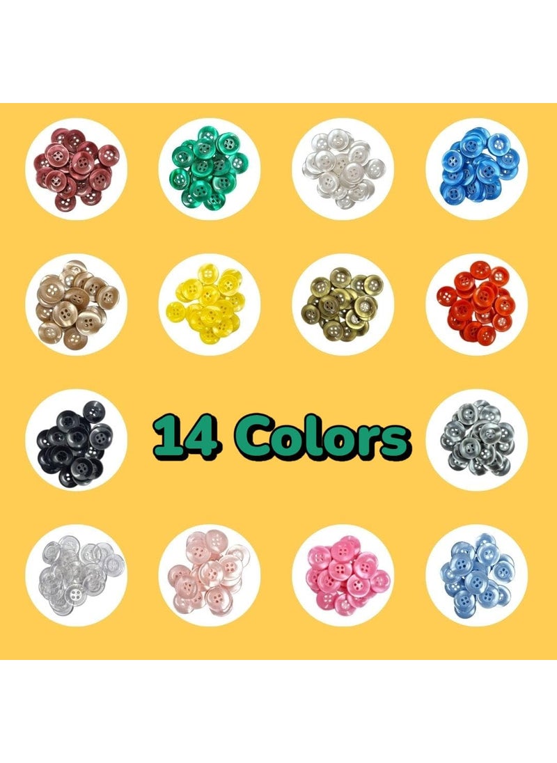 RIANZ RIANZ 280 pcs 15mm Big Buttons for Craft DIY Round Resin Sewing Buttons for Clothes, 4 Holes 14 Colors Ornament Crafts Buttons for Sewing Knitting Arts (Multi Color)  - Image 4