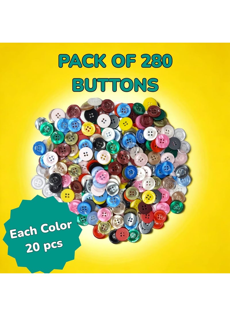RIANZ RIANZ 280 pcs 15mm Big Buttons for Craft DIY Round Resin Sewing Buttons for Clothes, 4 Holes 14 Colors Ornament Crafts Buttons for Sewing Knitting Arts (Multi Color)  - Image 2