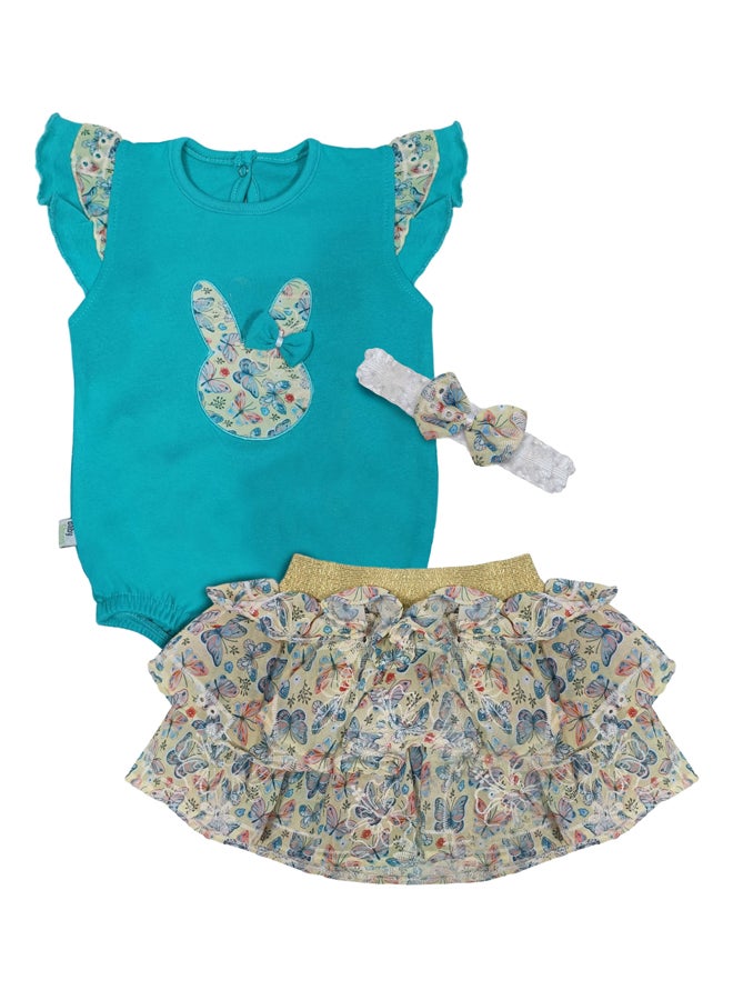 Baby Girls set of 3 Blouse playsuit with macthing skirt and headband