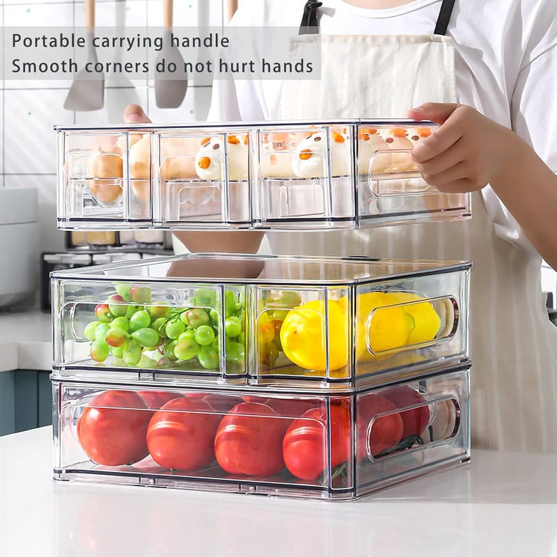 MANO Stackable Refrigerator Drawers Pull Out Clear Fridge Drawer Organizer Bins Divided Storage Box Plastic Food Containers Set for Pantry Kitchen Cabinet Dresser Clothes - Image 4