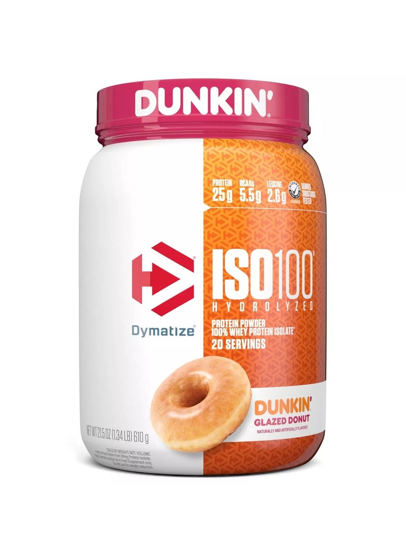 Dymatize ISO100 Hydrolyzed Protein Powder 100% Whey Isolate Dunkin Glazed Donut Flavor 20 Servings - Image 2