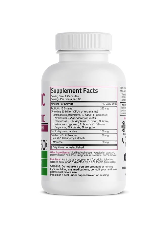 SOLARAY Women's Probiotic 50 Billion CFU + Prebiotic with Cranberry & D-Mannose – Vaginal Health, Healthy Digestion, Immune Function and Urinary Tract Support, Non-GMO, 60 Vegetarian Capsules  - Image 2