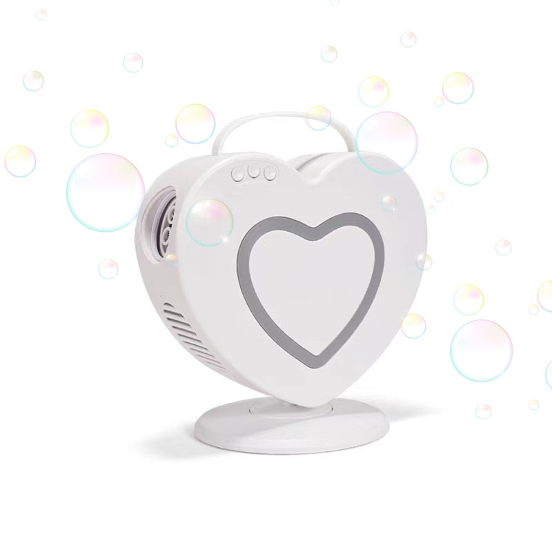 Automatic Rotating Bubble Machine: White, High Bubble Output, 360-Degree Rotation Control, Rechargeable ABS Material - Cute Heart-Shaped Design for Outdoor Weddings and Parties - Image 1