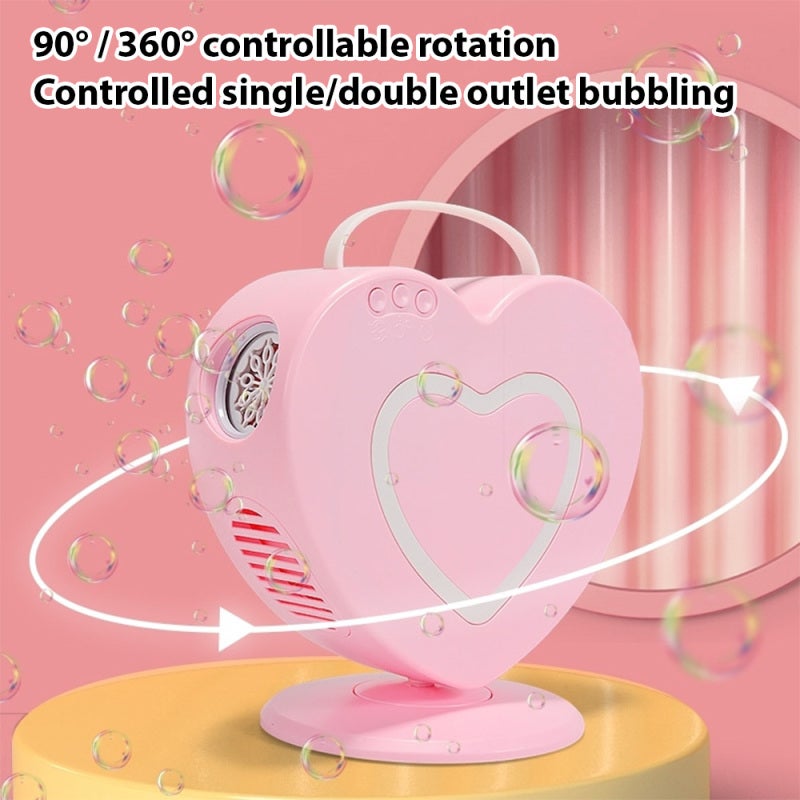 Automatic Rotating Bubble Machine: White, High Bubble Output, 360-Degree Rotation Control, Rechargeable ABS Material - Cute Heart-Shaped Design for Outdoor Weddings and Parties - Image 2