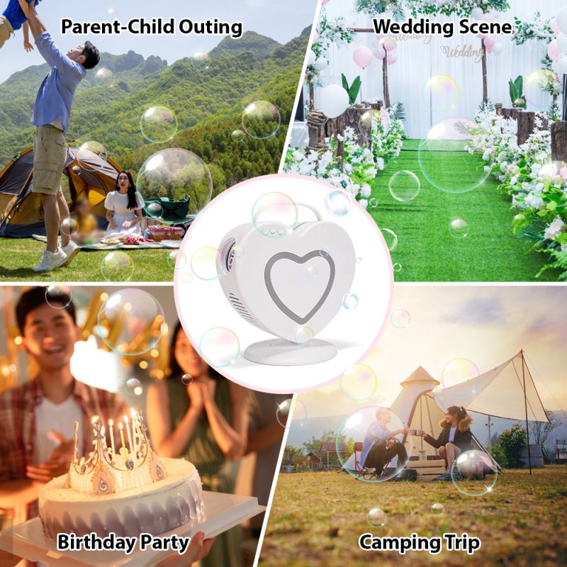 Automatic Rotating Bubble Machine: White, High Bubble Output, 360-Degree Rotation Control, Rechargeable ABS Material - Cute Heart-Shaped Design for Outdoor Weddings and Parties - Image 4