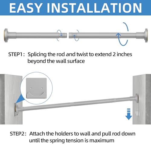 CorkLatta Matte Silver Shower Curtain Rod,1 Inch Diameter Stainless Steel Adjustable Spring Tension Rods 32 to 80",with Holders,Anti-Slip,Curtain Rods No Drilling(1 Pack) - Image 5