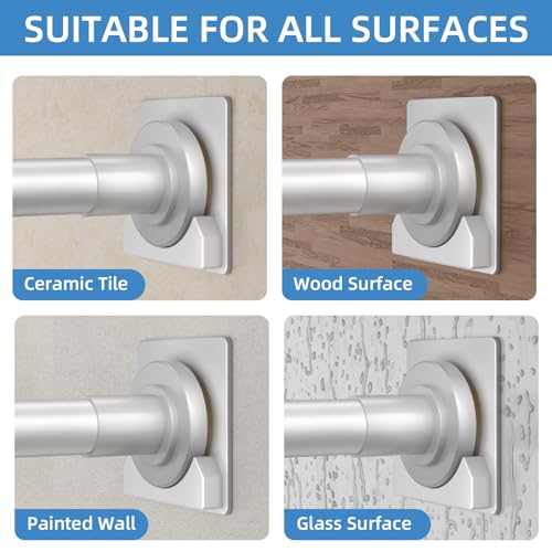 CorkLatta Matte Silver Shower Curtain Rod,1 Inch Diameter Stainless Steel Adjustable Spring Tension Rods 32 to 80",with Holders,Anti-Slip,Curtain Rods No Drilling(1 Pack) - Image 4