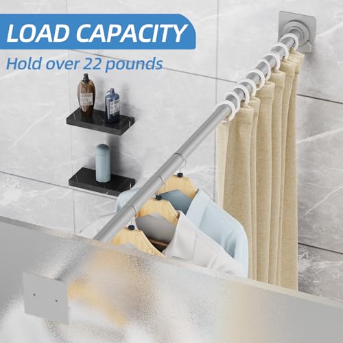 CorkLatta Matte Silver Shower Curtain Rod,1 Inch Diameter Stainless Steel Adjustable Spring Tension Rods 32 to 80",with Holders,Anti-Slip,Curtain Rods No Drilling(1 Pack) - Image 3