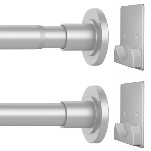 CorkLatta Matte Silver Shower Curtain Rod,1 Inch Diameter Stainless Steel Adjustable Spring Tension Rods 32 to 80",with Holders,Anti-Slip,Curtain Rods No Drilling(1 Pack) - Image 1