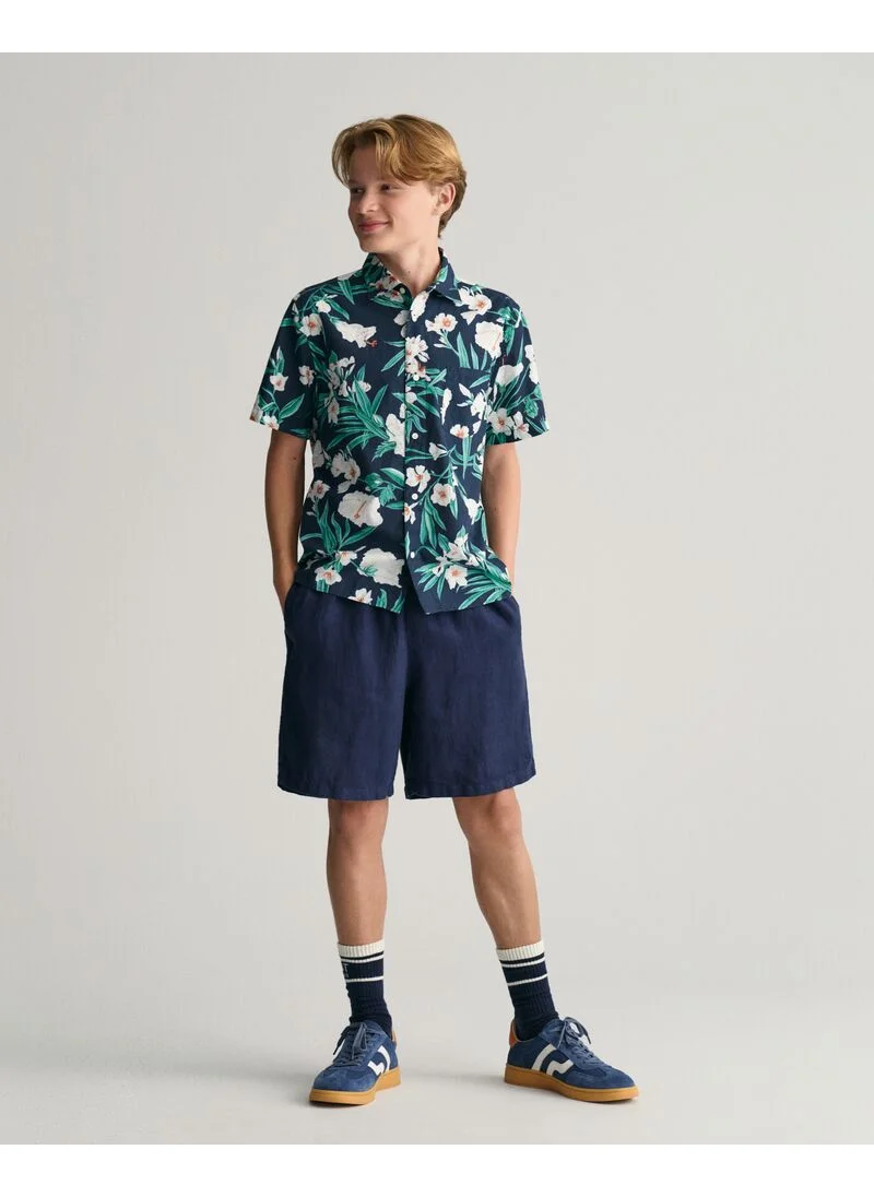 GANT Gant Teens Oleander Print Cotton Short Sleeve Shirt