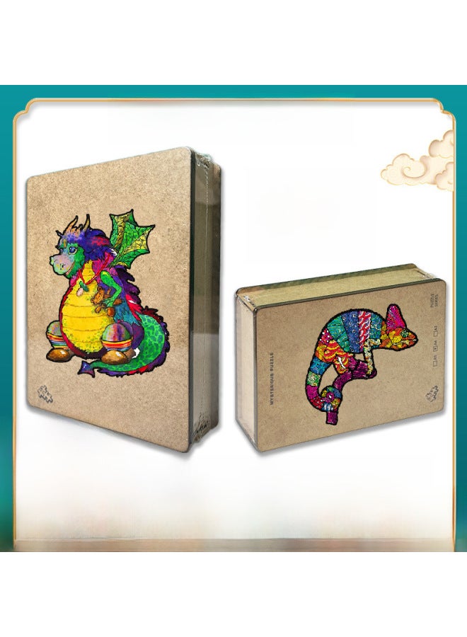 Irregular 3D Animal Wooden Puzzle Toy Lion Fish Wolf-Color:[wooden Box] Purple Ring A3  - Image 2