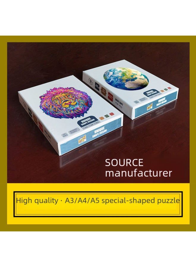 Irregular 3D Animal Wooden Puzzle Toy Lion Fish Wolf-Color:[wooden Box] Purple Ring A3  - Image 3