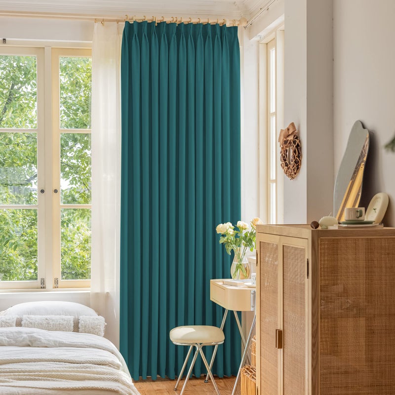 OYRING OYRING Blackout Pinch Pleated Curtain 52''W x 84''L with Tieback for Bedroom  Triple Weave Solid Thermal Insulated Pleated Drape for Living Room  Teal  1 Panel - Image 1