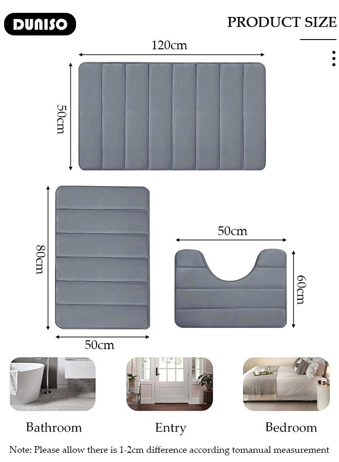 DUNISO مجموعة سجادات حمام مكونة من 3 قطع تشمل سجادة استحمام، سجادة كونتور، سجادات استحمام فائقة النعومة وامتصاص الماء وغير قابلة للانزلاق لحمام الأرضية، حوض الاستحمام وغرفة الاستحمام، قابلة للغسل في الغسالة - Image 4