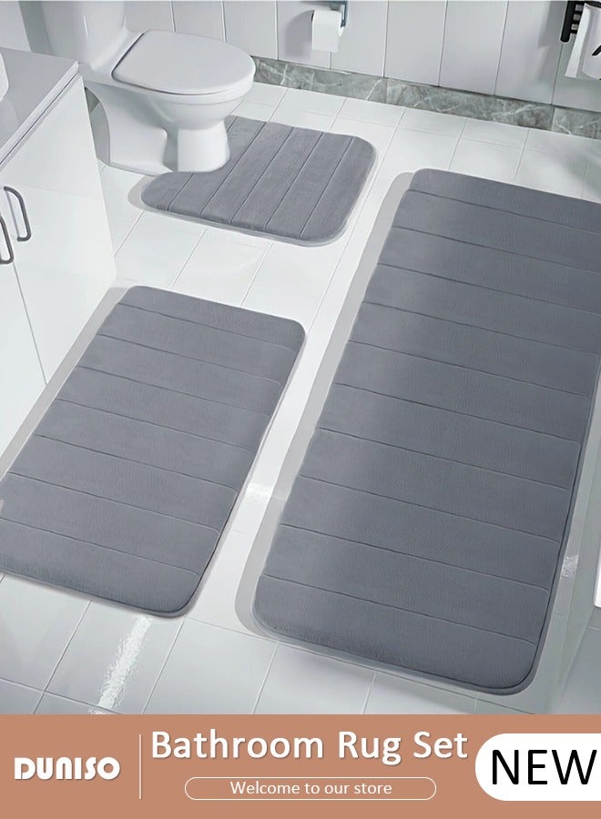 DUNISO مجموعة سجادات حمام مكونة من 3 قطع تشمل سجادة استحمام، سجادة كونتور، سجادات استحمام فائقة النعومة وامتصاص الماء وغير قابلة للانزلاق لحمام الأرضية، حوض الاستحمام وغرفة الاستحمام، قابلة للغسل في الغسالة - Image 1