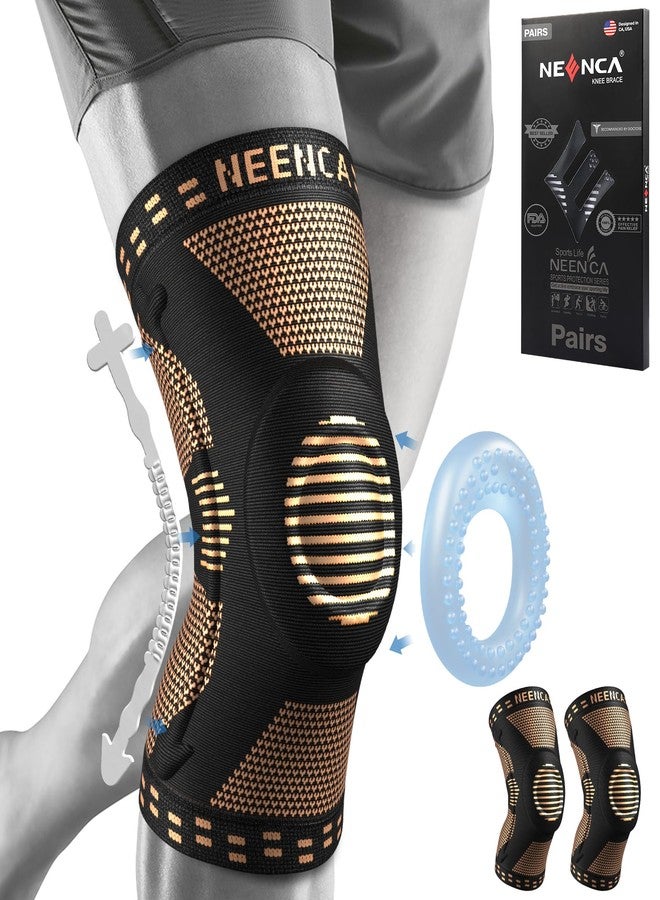 NEENCA [2 Pack] Knee Brace, Knee Compression Sleeve Support with Patella Gel Pad & Side Spring Stabilizers, Medical Grade Knee Protector for Running, Meniscus Tear, Arthritis, Joint Pain Relief, Sport - Image 1