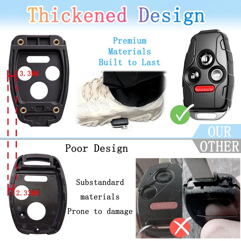 WENCD Key Fob Cover Shell Compatible with Honda Accord 2003-2012,Civic EX 2006-2013,Pilot 2009-2015,CR-V 2005-2006 - Premium Durable,Scratch-Resistant (Black - 4 Button) - Image 2
