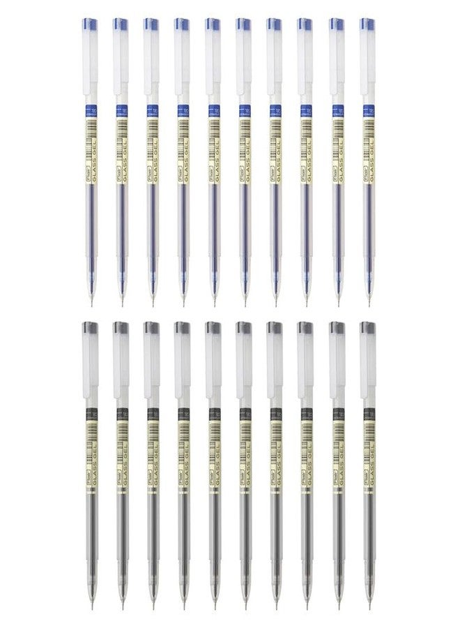 FLAIR Glass 0.6mm Gel Pen | Water Proof Ink For Smooth Flow System | Low-Viscosity Ink For Smudge Free Writing | Transparent Body With Fine Tip | 10 Black Ink Pens and 10 Blue Ink Pens, Pack of 20 - Image 1