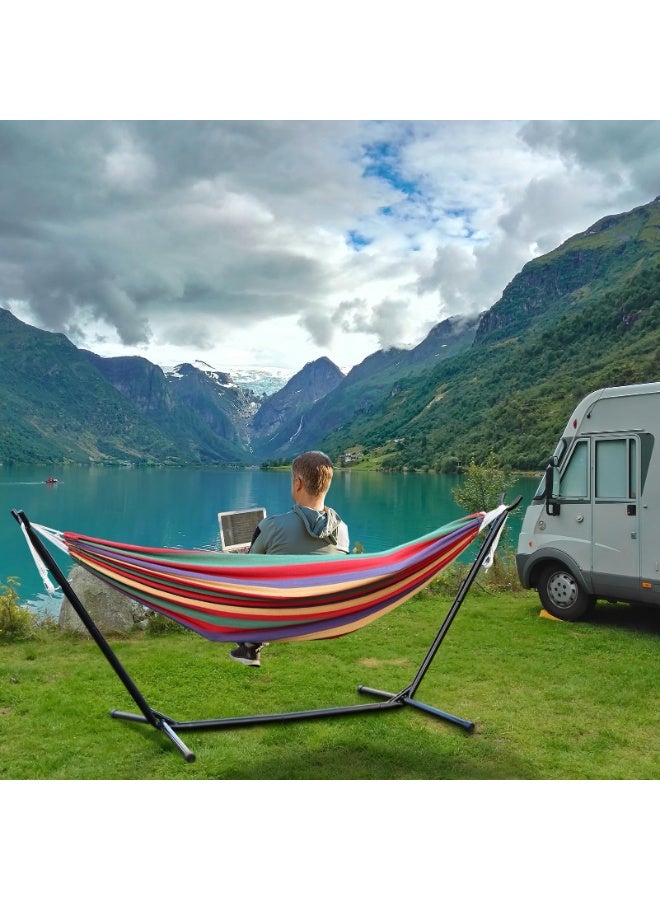 XiuWoo Double Hammock,150kg Capacity Hammock with Stand Outdoor Two Person Hammock,Hammock Chair with Space Saving Metal Stand,Indoor Hammock Stand with Carrying Bag Strong Load-Bearing Red - Image 2