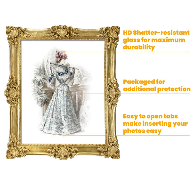 GUOER GUOER 8x10 Picture Frames Vintage Photo Frame with Glass Front Antique Picture Frame for Tabletop Wall Hanging (8x10  New Golden)  - Image 5