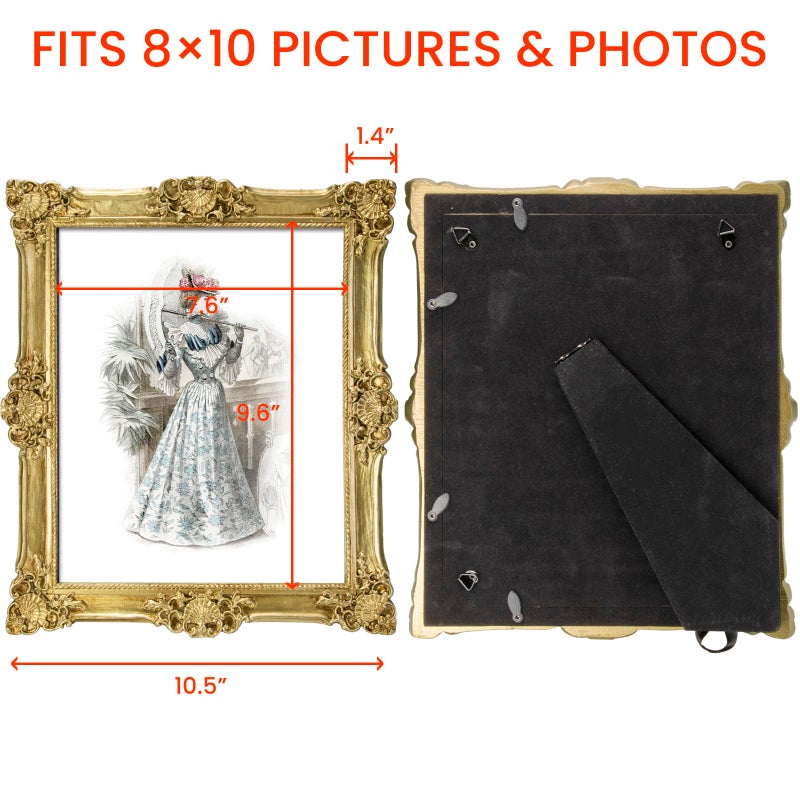 GUOER GUOER 8x10 Picture Frames Vintage Photo Frame with Glass Front Antique Picture Frame for Tabletop Wall Hanging (8x10  New Golden)  - Image 2