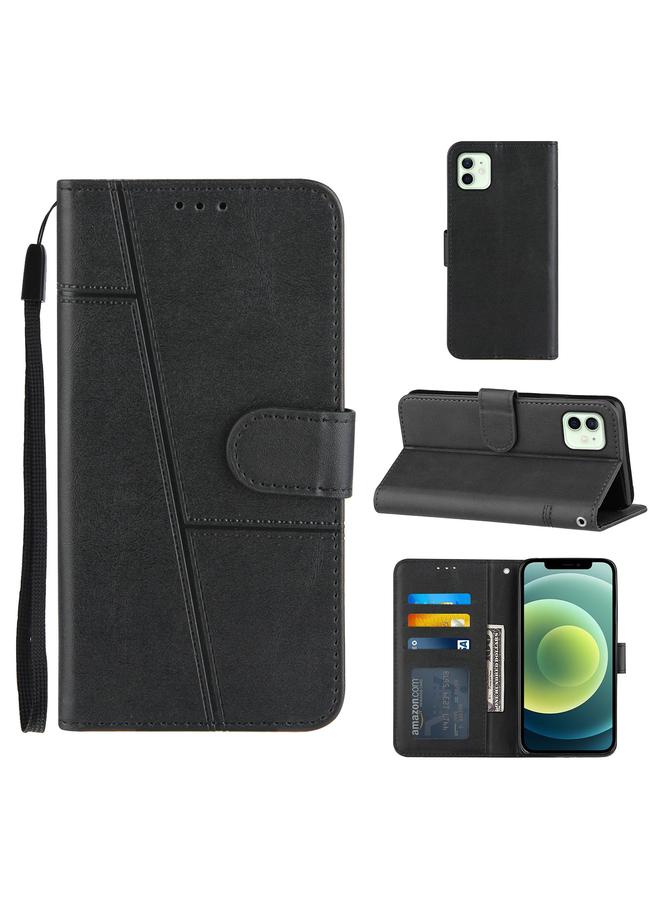 زبون جراب لهاتف iPhone 12 mini مصنوع من جلد العجل مع مشبك قابل للطي أفقيًا مع حامل وفتحات للبطاقات ومحفظة وحبل - Image 1