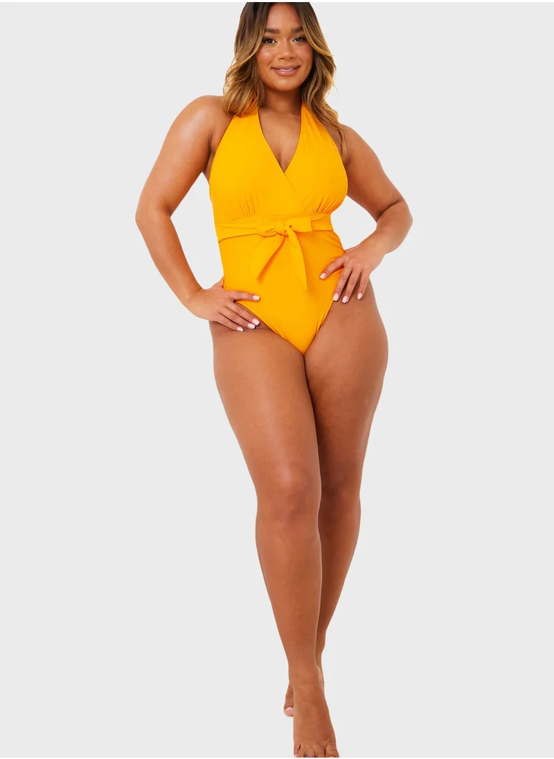 In the style High Leg Tie Detail Swimsuit