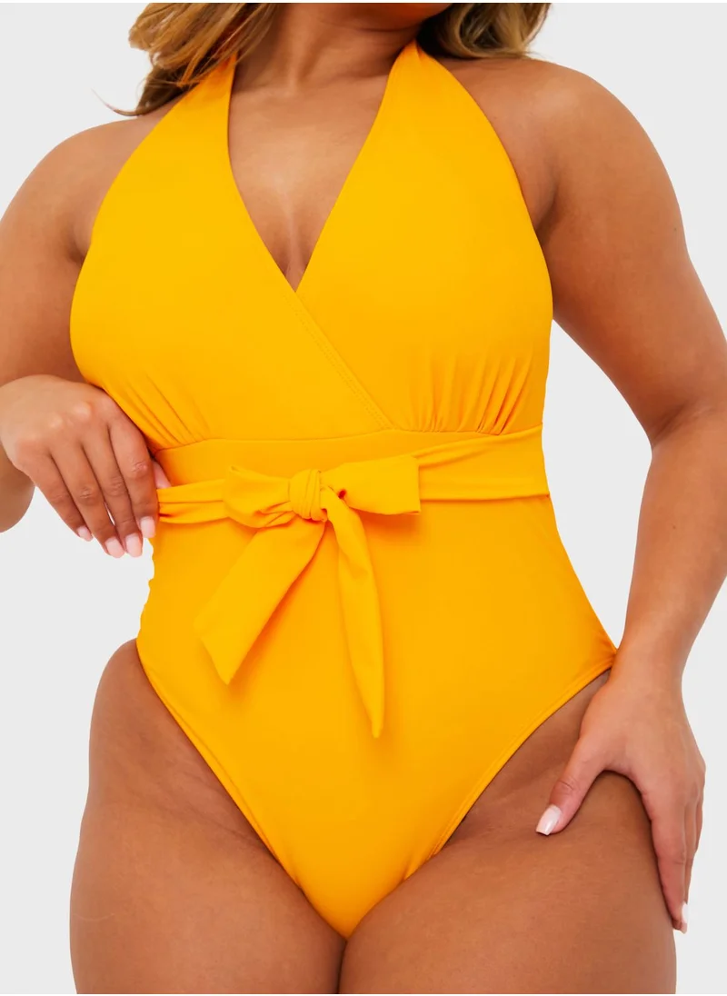 In the style High Leg Tie Detail Swimsuit